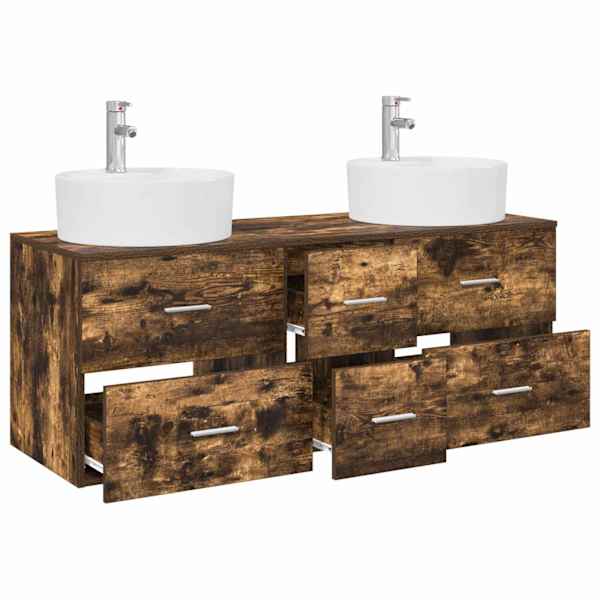 Vannitoa mööbleset 3 tk Suitsutatud tamm 129 × 44,5 × 80 cm