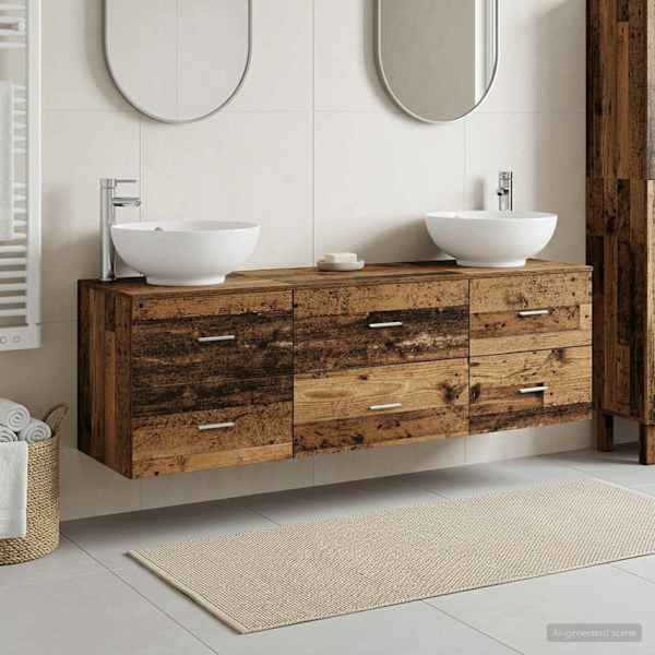 Vannitoa mööbleset 3 tk Vana puit 49,5 × 44,5 × 65 cm Tehispuit