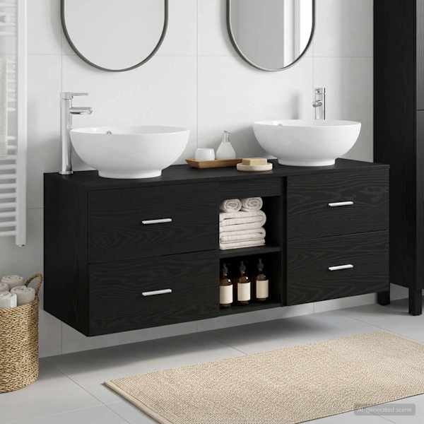 Vannitoa mööbleset 3 tk Must 129 × 44,5 × 80 cm Tehispuit