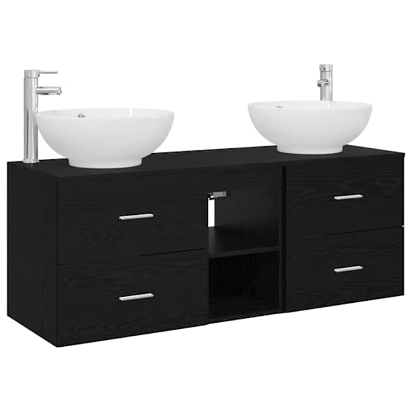 Vannitoa mööbleset 3 tk Must 129 × 44,5 × 80 cm Tehispuit