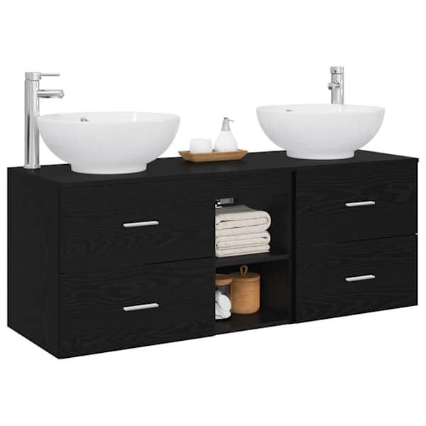 Vannitoa mööbleset 3 tk Must 129 × 44,5 × 80 cm Tehispuit