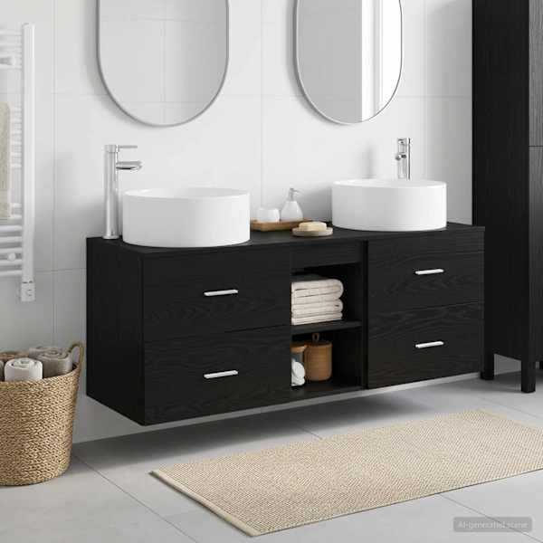 Vannitoa mööbleset 3 tk Must 129 × 44,5 × 80 cm Tehispuit