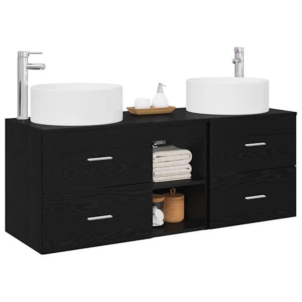 Vannitoa mööbleset 3 tk Must 129 × 44,5 × 80 cm Tehispuit