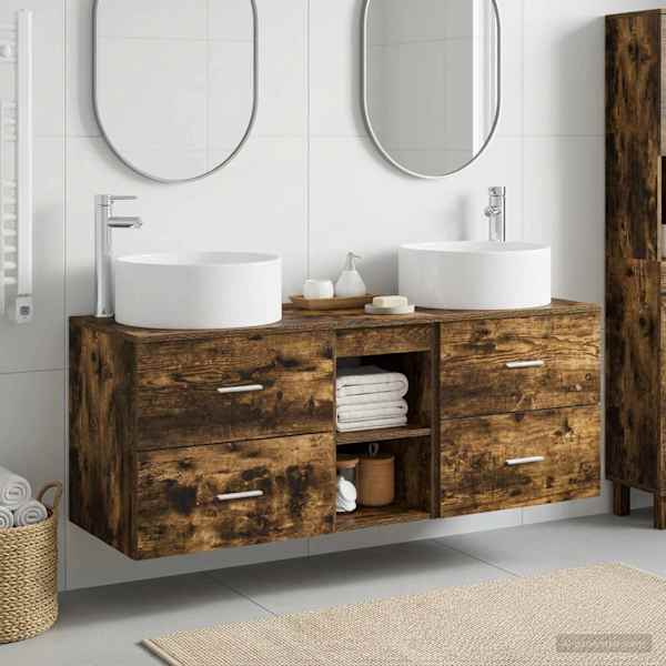 Vannitoa mööbleset 3 tk Suitsutatud tamm 129 × 44,5 × 80 cm
