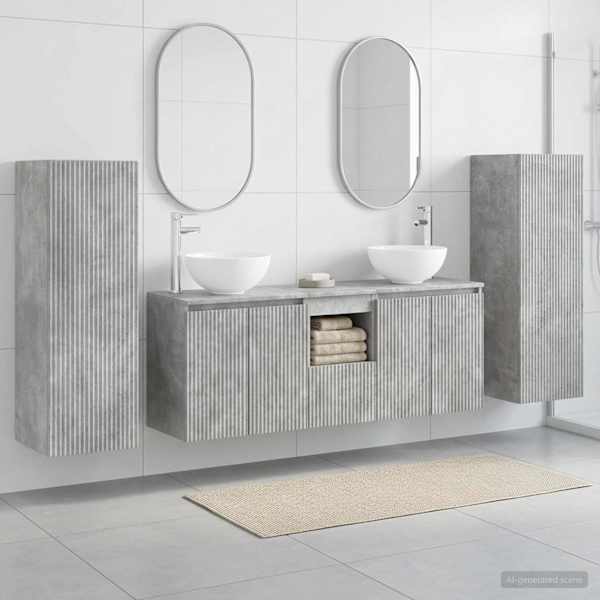 Vannitoa mööbleset 5 tk Betoonhall 33 × 34,5 × 100 cm Tehispuit