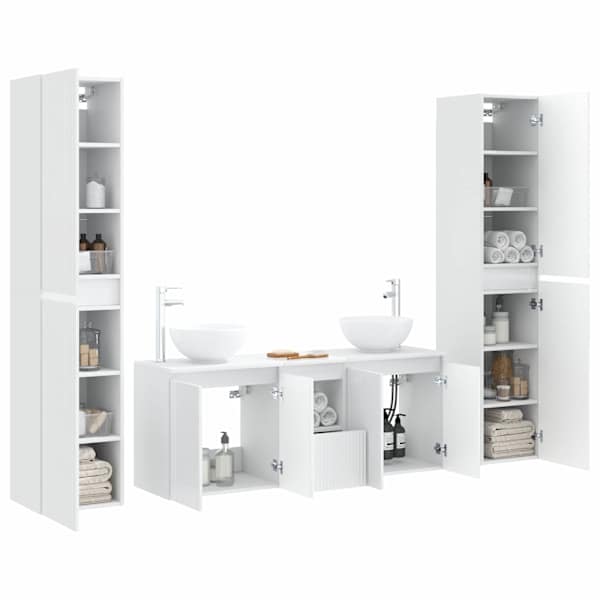 Vannitoa kapikomplekt 5 tk Valge 129 × 35 × 80 cm Tehispuit