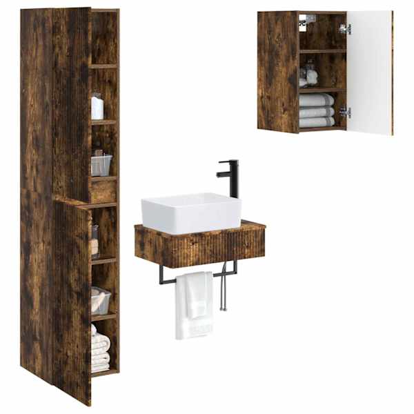 Vannitoa mööbleset 3 tk Suitsutatud tamm 33 × 34,5 × 160 cm