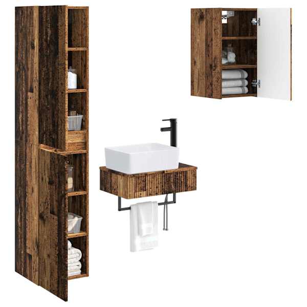 Vannitoa mööbleset 3 tk Vana puit 33 × 34,5 × 160 cm Tehispuit