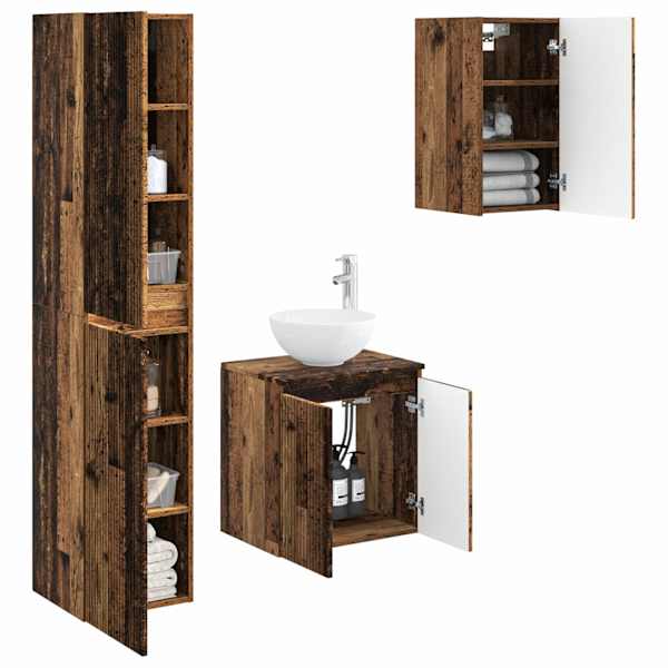 Vannitoa mööbleset 3 tk Vana puit 33 × 34,5 × 160 cm Tehispuit