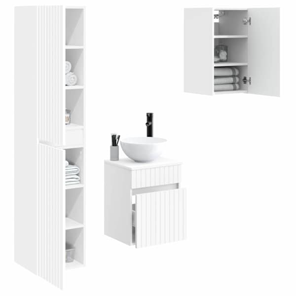 Vannitoa kapikomplekt 3 tk Valge 33 × 34,5 × 160 cm Tehispuit