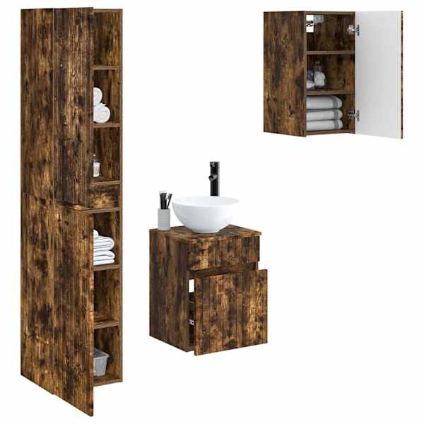 Vannitoa mööbleset 3 tk Suitsutatud tamm 33 × 34,5 × 160 cm