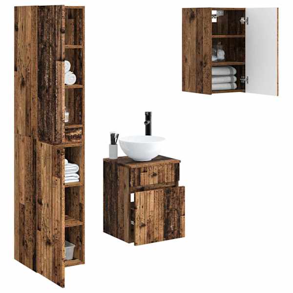 Vannitoa mööbleset 3 tk Vana puit 33 × 34,5 × 160 cm Tehispuit