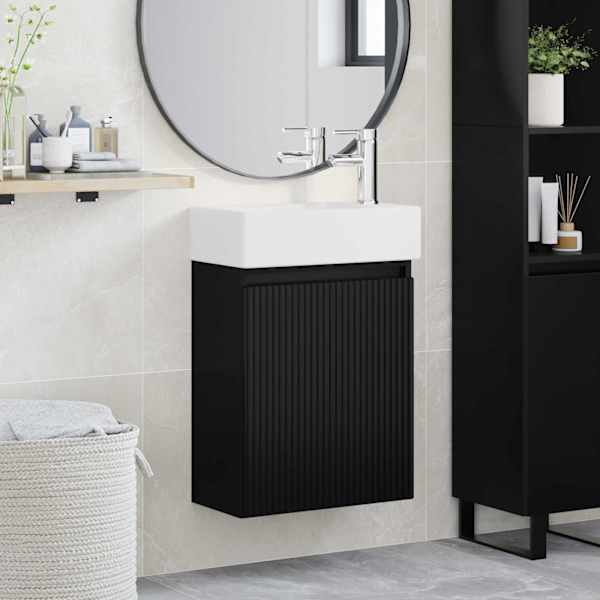 Vannitoa vanity üksus koos segistiga Must 45,5 × 22,5 × 84 cm