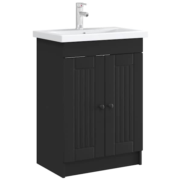 Vannitoa all oleva kraani kapp Must 56 × 37,5 × 81 cm Tehispuit