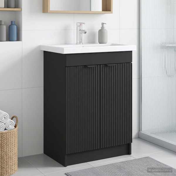 Vannitoa all oleva kraani kapp Must 56 × 37,5 × 81 cm Tehispuit