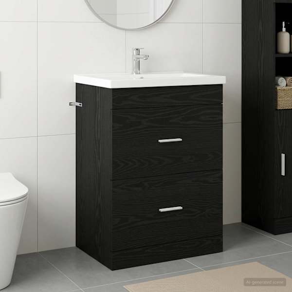 Vannitoa all oleva kraani kapp Must tamm 56 × 37,5 × 81 cm