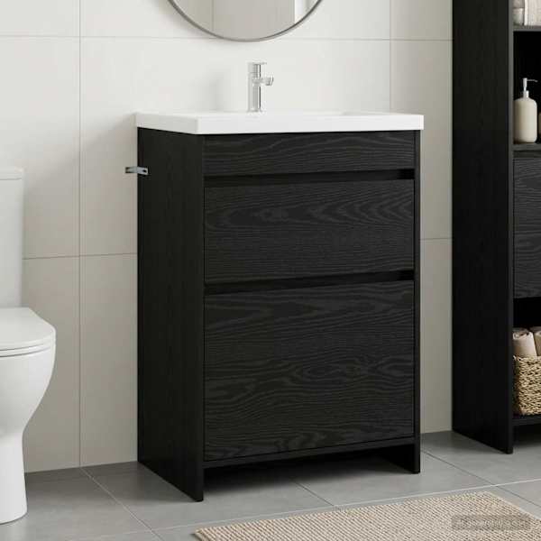 Vannitoa all oleva kraani kapp Must tamm 56 × 37,5 × 81 cm
