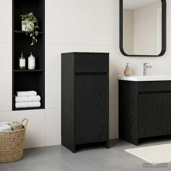 Vannitoa kapp Must tamm 35 × 36,5 × 85 cm Tehispuit