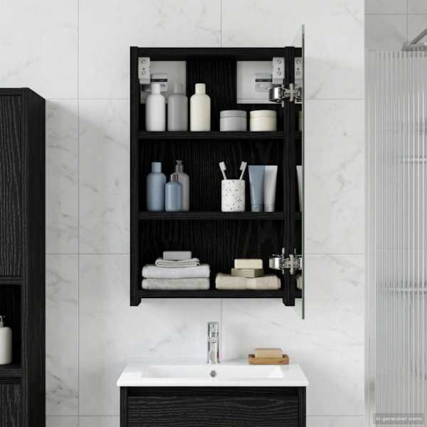 Vannitoa peeglikapp Must tamm 30 × 10,5 × 50 cm Tehispuit