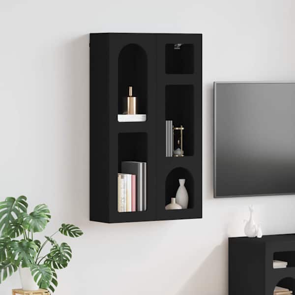 Seinakapp riiuliga ELST Must 59 × 20 × 100 cm Tehispuit