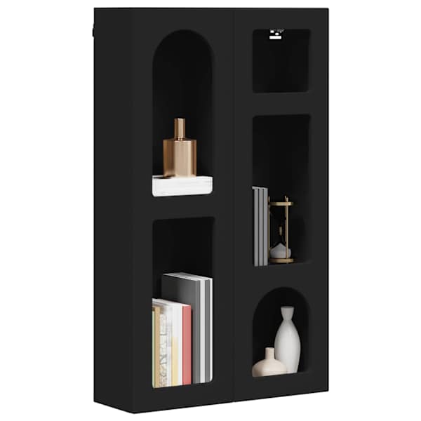 Seinakapp riiuliga ELST Must 59 × 20 × 100 cm Tehispuit