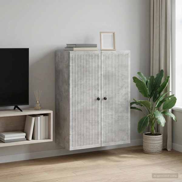 Seinale kinnitatav kapp Betoonhall 66 × 34,5 × 90 cm Tehispuit