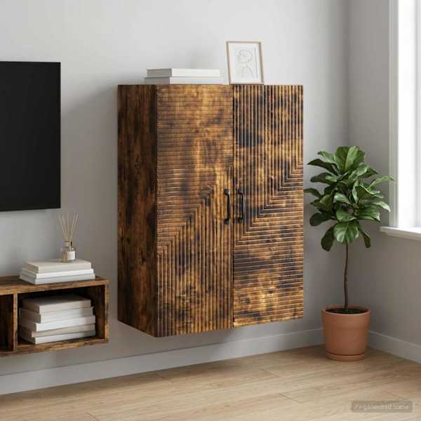 Seinale kinnitatav kapp Suitsutatud tamm 66 × 34,5 × 90 cm