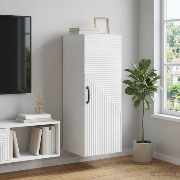 Seinale kinnitatav kapp Valge 33 × 34,5 × 90 cm Tehispuit