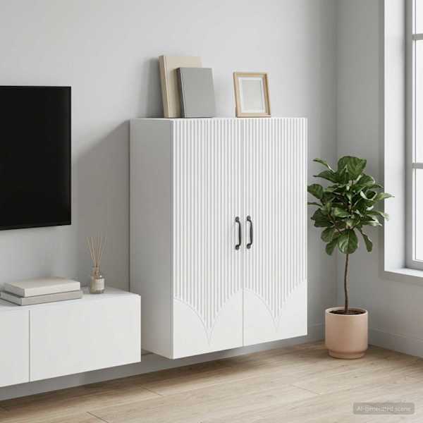 Seinale kinnitatav kapp Valge 66 × 34,5 × 90 cm Tehispuit