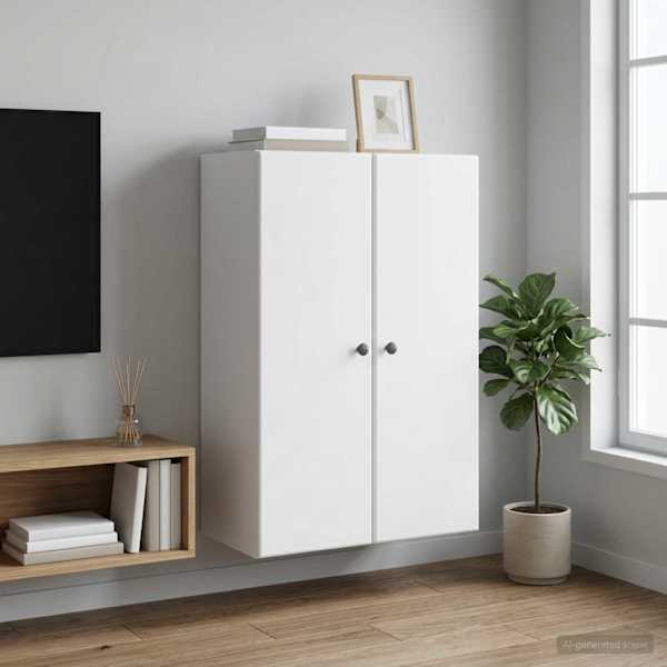 Seinale kinnitatav kapp Valge 66 × 34,5 × 90 cm Tehispuit