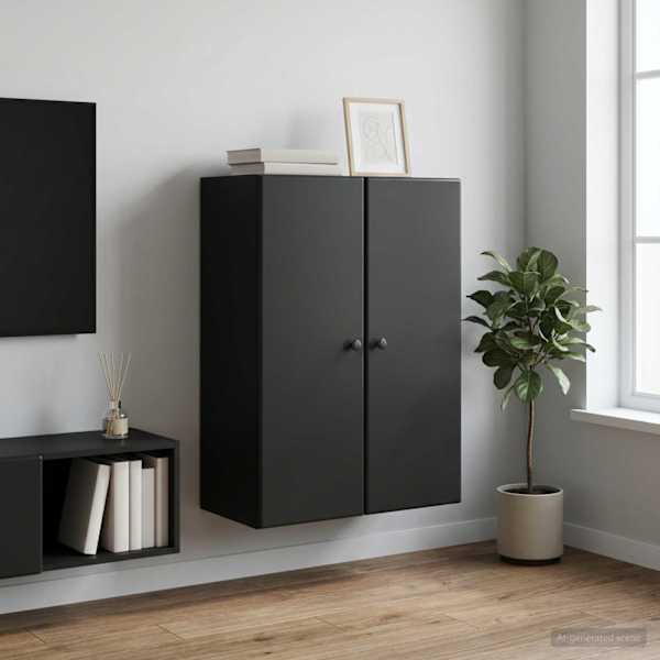 Seinale kinnitatav kapp 66 × 34,5 × 90 cm Tehispuit Must