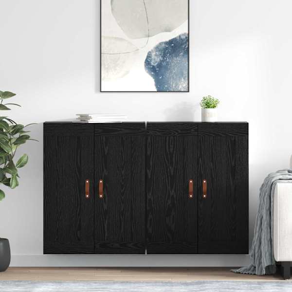 Seinale kinnitatav kapp 2 tk Must tamm 69,5 × 34 × 90 cm