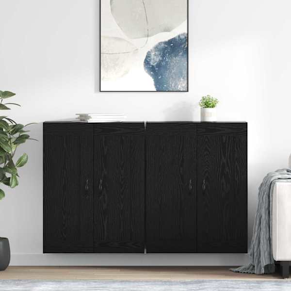 Seinale kinnitatav kapp 2 tk Must tamm 69,5 × 34 × 90 cm