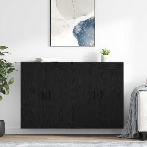 Seinale kinnitatav kapp 2 tk Must tamm 69,5 × 34 × 90 cm