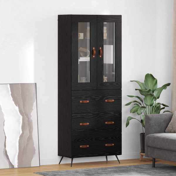 Kõrge kapp riiuliga 2 tk Must tamm 69,5 × 34 × 180 cm Tehispuit