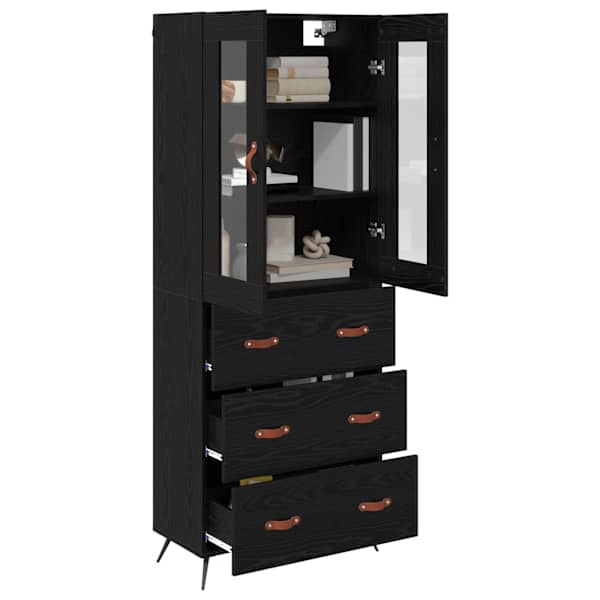 Kõrge kapp riiuliga 2 tk Must tamm 69,5 × 34 × 180 cm Tehispuit
