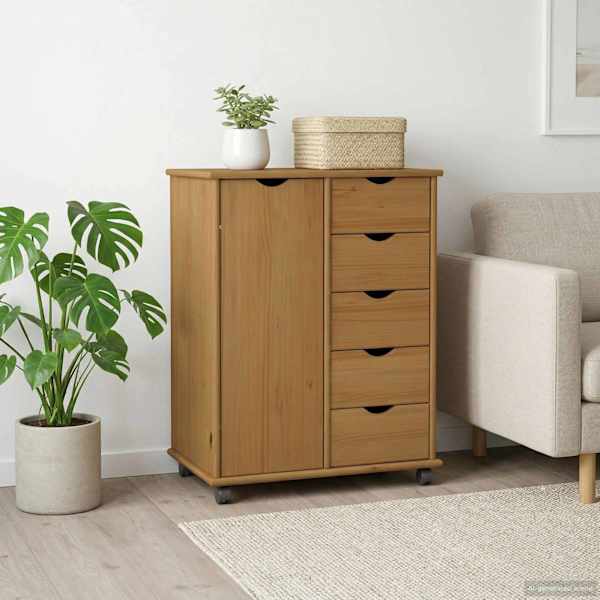 Rattaga kapp 63,5 × 39 × 79 cm Kindel männipuidust Meepruun