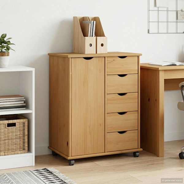 Rattaga kapp 63,5 × 39 × 79 cm Kindel männipuidust Meepruun