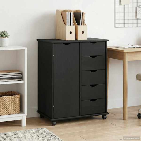 Rattaga kapp 63,5 × 39 × 79 cm Kindel männipuidust Must