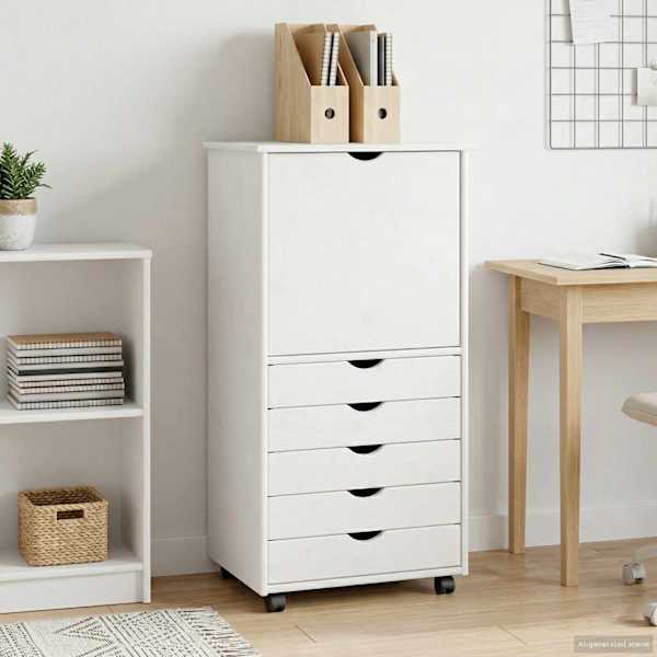 Rattaga kapp 53 × 39 × 103 cm Kindel männipuidust Valge