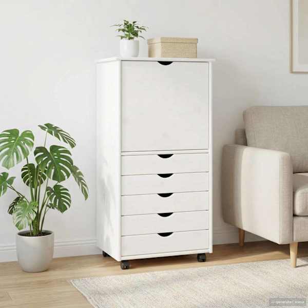 Rattaga kapp 53 × 39 × 103 cm Kindel männipuidust Valge