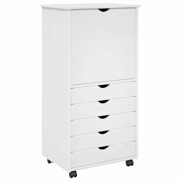 Rattaga kapp 53 × 39 × 103 cm Kindel männipuidust Valge