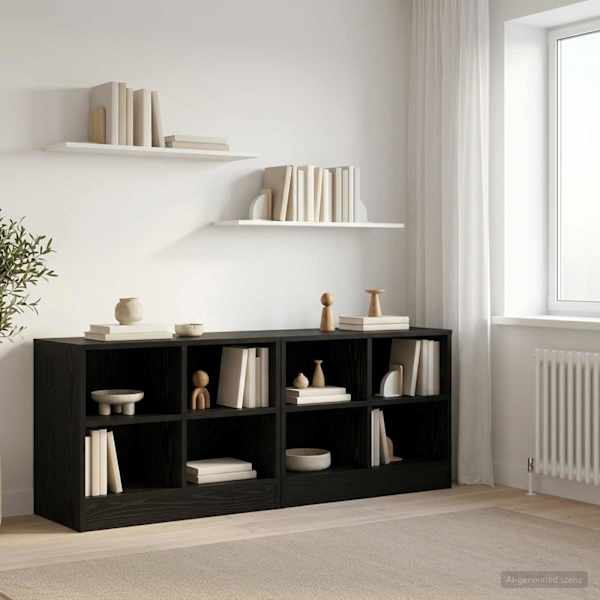 Voodikapp riiuliga 2 tk Must tamm 66 × 33 × 48 cm Tehispuit