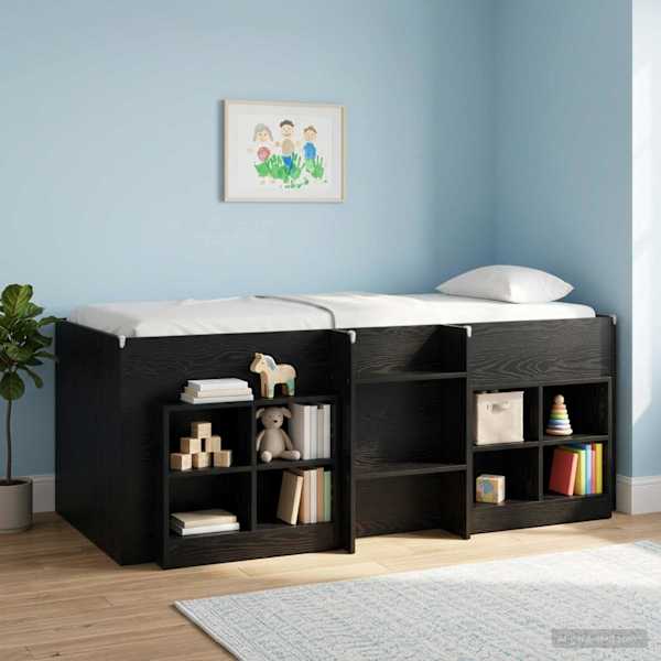 Voodikapp riiuliga 2 tk Must tamm 66 × 33 × 48 cm Tehispuit