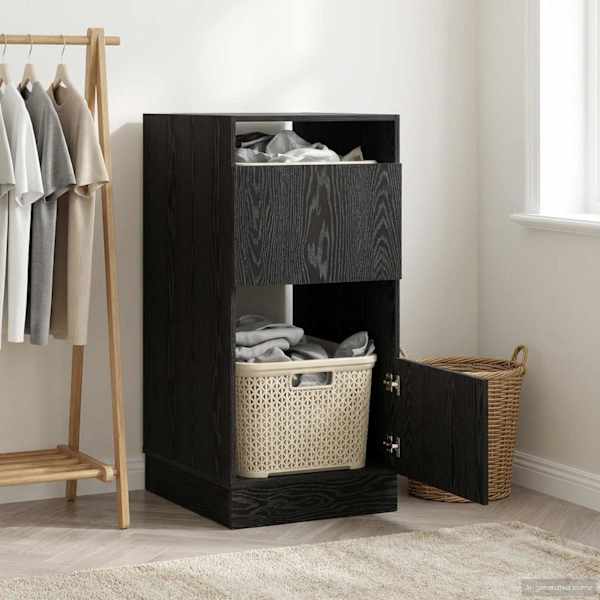 Pesukaapp ladustamisega Must tamm 50 × 68 × 102 cm Tehispuit