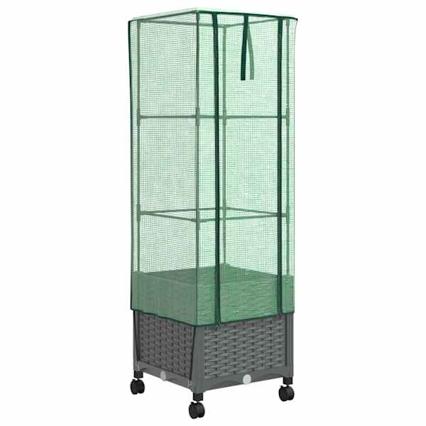 Lillepott kasvuhoonekattega 40 × 40 × 145 cm, PP – helehall