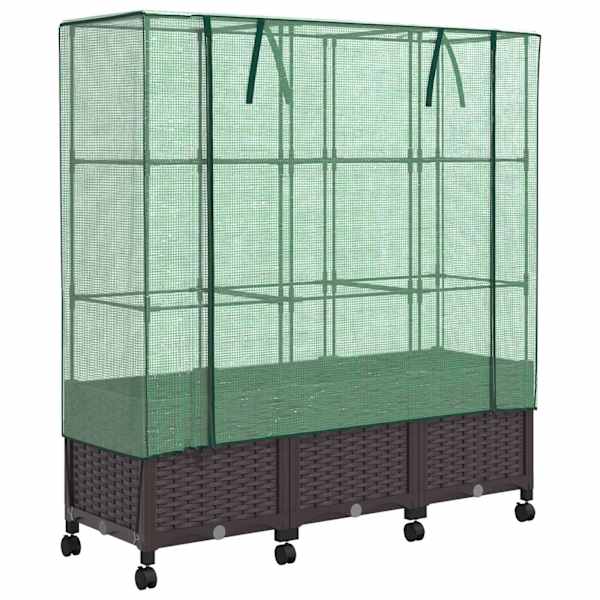 Lillepott kasvuhoonekattega 120 × 40 × 144 cm, PP – pruun – 3 tk