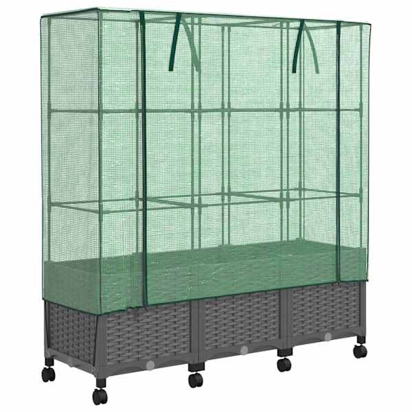 Lillepott kasvuhoonekattega 120 × 40 × 144 cm, PP – helehall – 3 tk