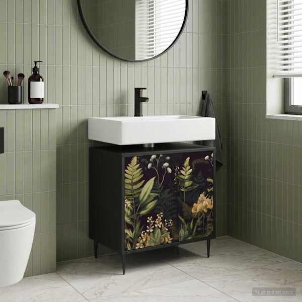 Vannitoa kapp RHENEN Must tamm 60 × 40 × 61 cm Tehispuit