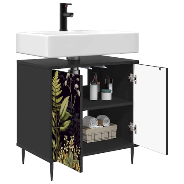 Vannitoa kapp RHENEN Must tamm 60 × 40 × 61 cm Tehispuit